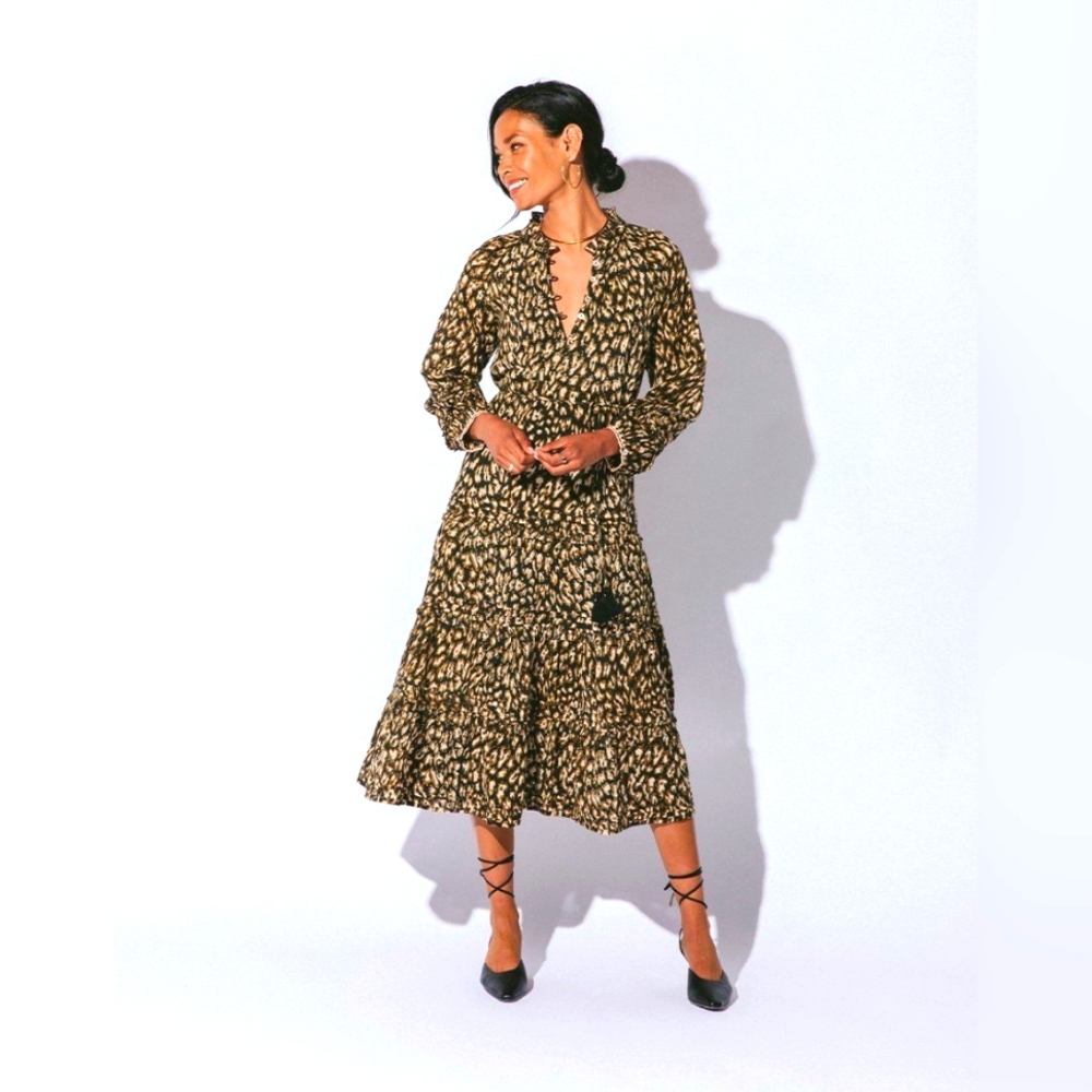 Kalla Midi Dress Black Leopard
